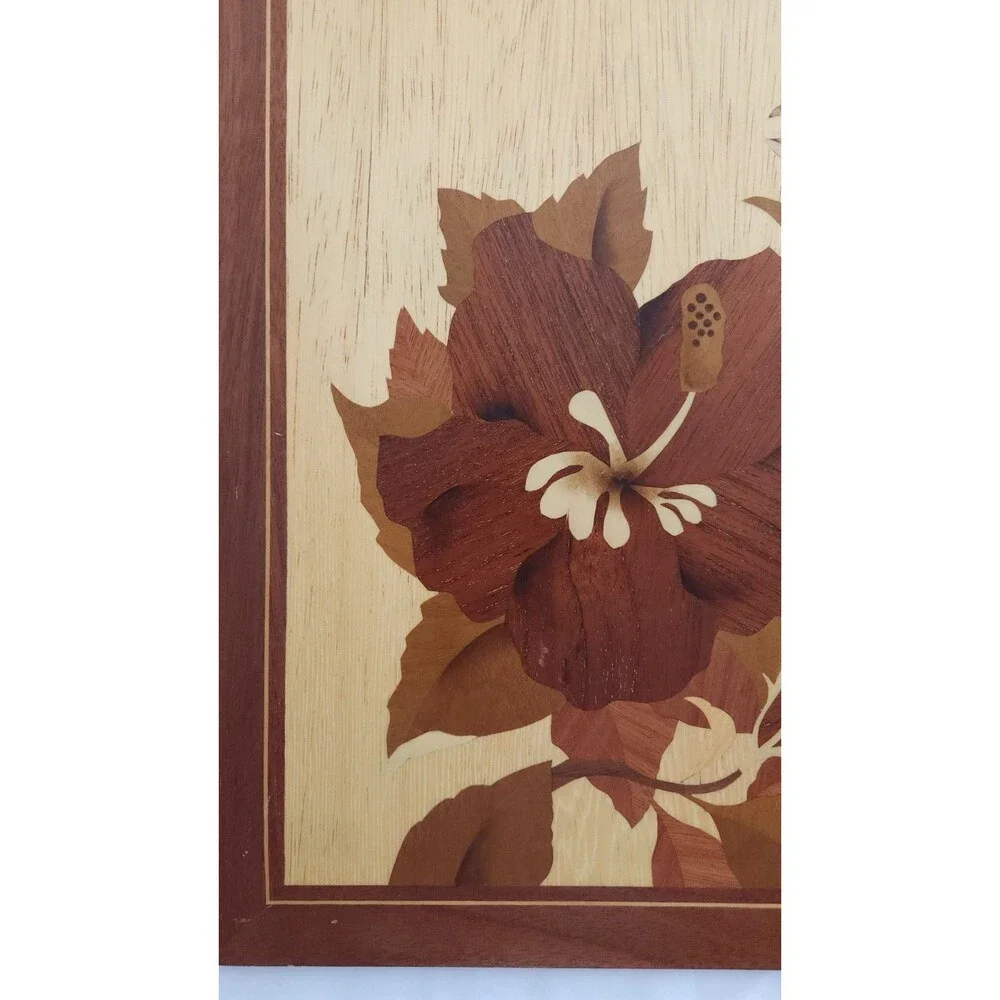 Wood Marquetry Inlay Wall Art Tropical Hibiscus Flower  16